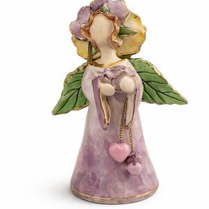 Vintage Blue Sky Pansy Fairy Angel Figurine with Heart Charms – 2004